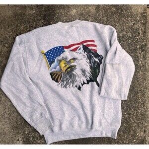 Vintage Bald Eagle American Pride Graphic Print Loom Long Sleeve Crew
